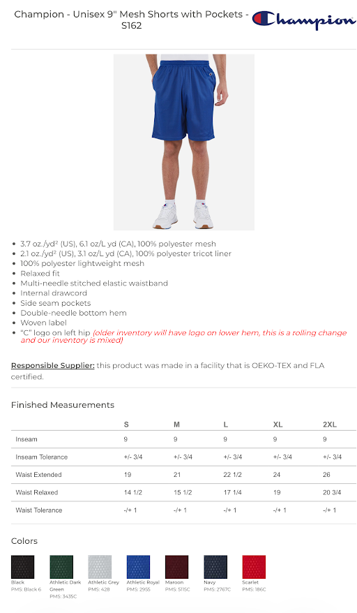 Blue Ash Fire 9 inch mesh champion shorts